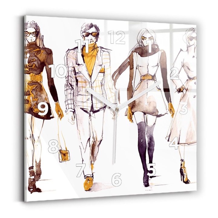 Falióra, Wallfluent, üveg, Fehér kezek, számok, Nő és férfi, Barna, Négyzetek 30x30 cm, 010010500010100273598