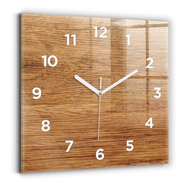 Falióra, Wallfluent, üveg, Fehér mutatók, számok, Világos fa, Barna, Négyzetek 30x30 cm, 010010500010100272968