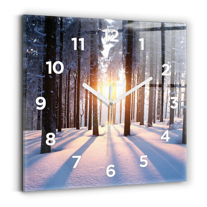 Falióra, Wallfluent, üveg, Fehér mutatók, számok, Napos erdő, Fehér, Négyzetek 30x30 cm, 010010500010100272225