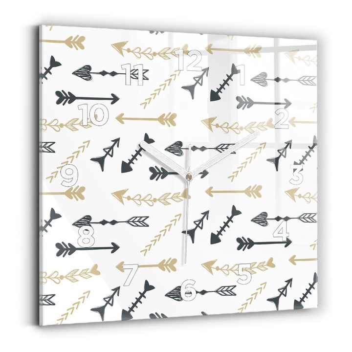 Falióra, Wallfluent, üveg, Fehér mutatók, számok, Geometrikus hipszter minta, Sötétkék, Négyzetek 30x30 cm, 010010500010100272380