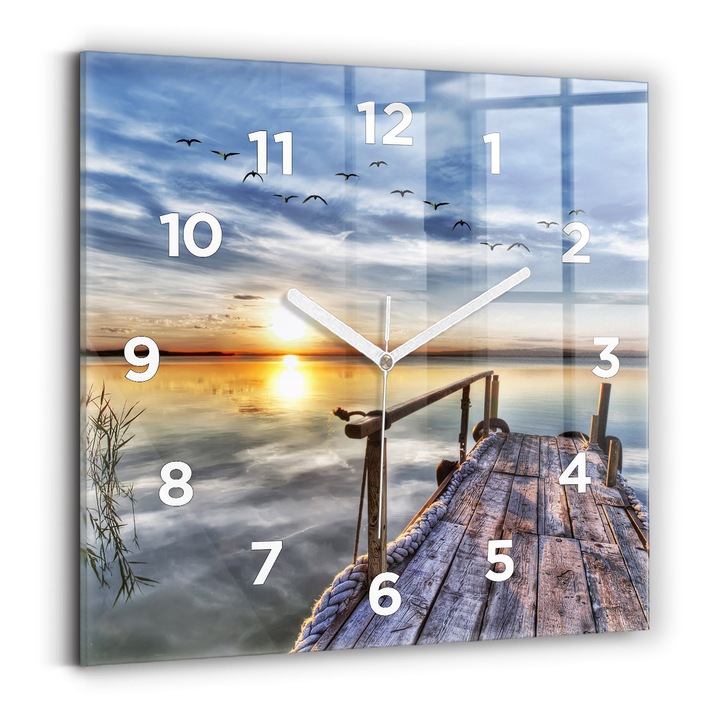 Falióra, Wallfluent, üveg, Fehér mutatók, számok, West Sun Lake, Kék, Négyzetek 30x30 cm, 010010500010100272405