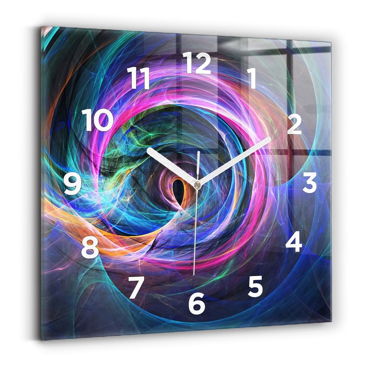 Falióra, Wallfluent, üveg, Fehér mutatók, számok, Fraktál színű, Lila, Négyzetek 30x30 cm, 010010500010100272394