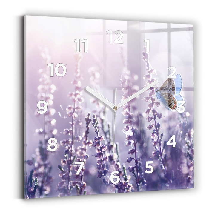 Falióra, Wallfluent, üveg, Fehér mutatók, számok, Absztrakció, Világos lila, Négyzetek 30x30 cm, 010010500010100272412