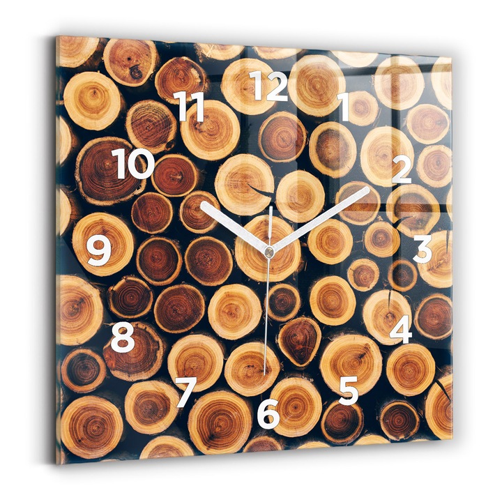 Falióra, Wallfluent, üveg, Fehér mutatók, számok, Fa, Barna, Négyzet 30x30 cm, 010010500010100272388