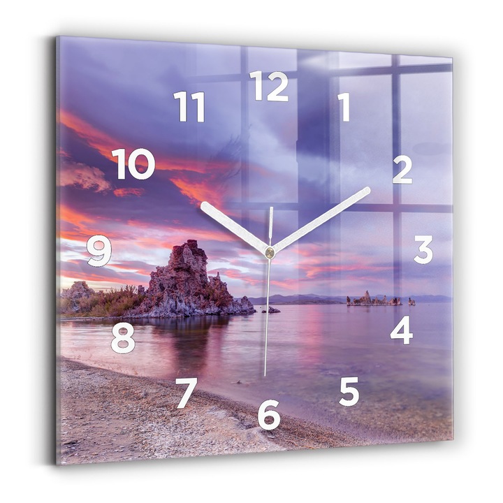 Falióra, Wallfluent, üveg, Fehér mutatók, számok, Sunrise California, Lila, Négyzetek 30x30 cm, 010010500010100272082