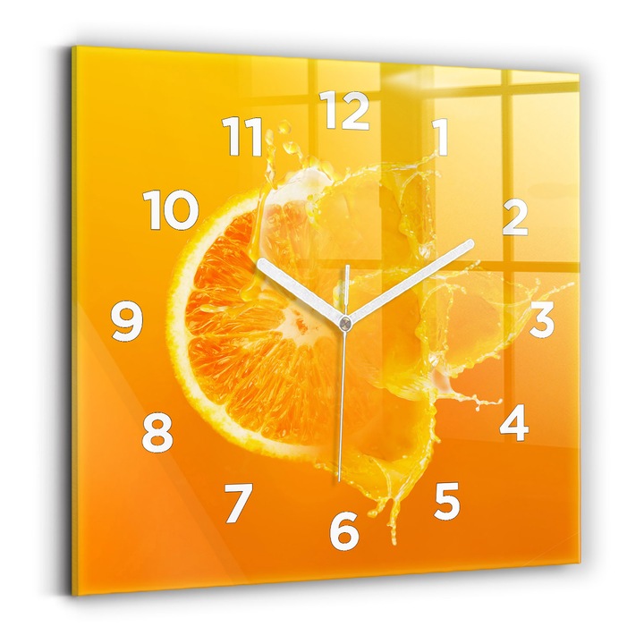 Falióra, Wallfluent, üveg, Fehér mutatók, számok, Narancs, Narancs, Négyzetek 30x30 cm, 010010500010100271999