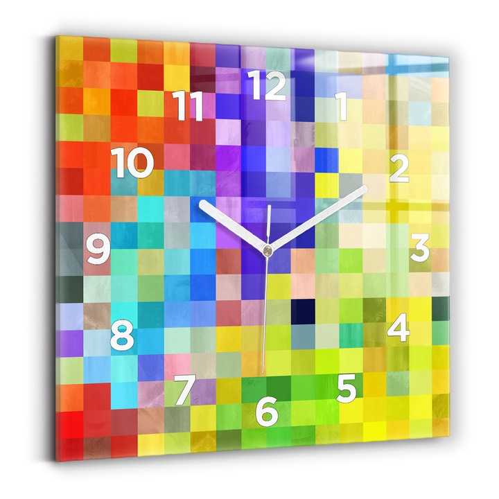 Falióra, Wallfluent, üveg, Fehér mutatók, számok, Négyzetek kompozíciója, Arany, Négyzetek 30x30 cm, 010010500010100272410