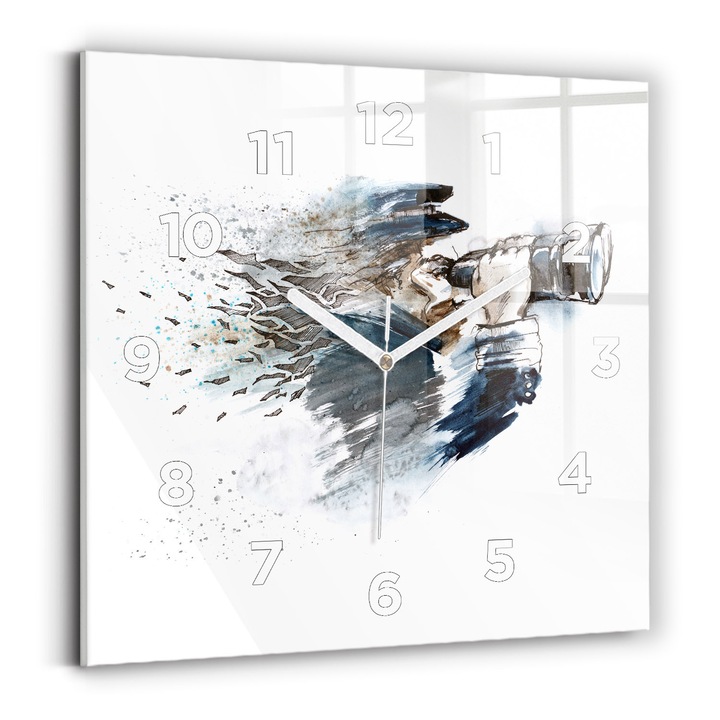 Falióra, Wallfluent, üveg, Fehér mutatók, számok, Kapitány távcsővel, Sötétkék, Négyzetek 30x30 cm, 010010500010100273146