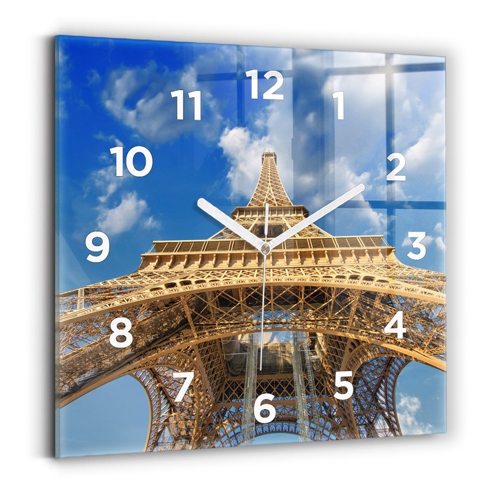 Falióra, Wallfluent, üveg, Fehér mutatók, számok, Franciaország Eiffel-torony, Barna, Négyzetek 30x30 cm, 010010500010100272292