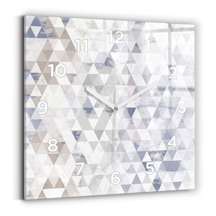 Falióra, Wallfluent, üveg, Fehér mutatók, számok, Geometrikus minta, Fehér, Négyzetek 30x30 cm, 010010500010100272491