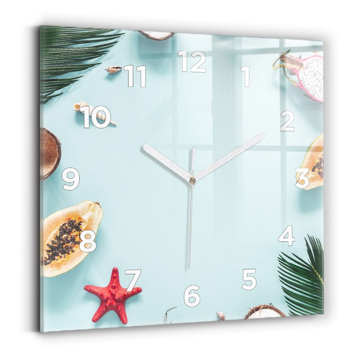 Falióra, Wallfluent, üveg, Fehér mutatók, számok, Nyári kompozíció, Többszínű, Négyzetek 30x30 cm, 010010500010100272637