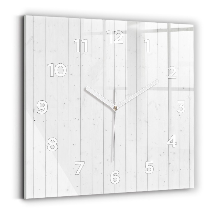 Falióra, Wallfluent, üveg, Fehér mutatók, számok, Fa panel modell, Fehér, Négyzetek 30x30 cm, 010010500010100272811