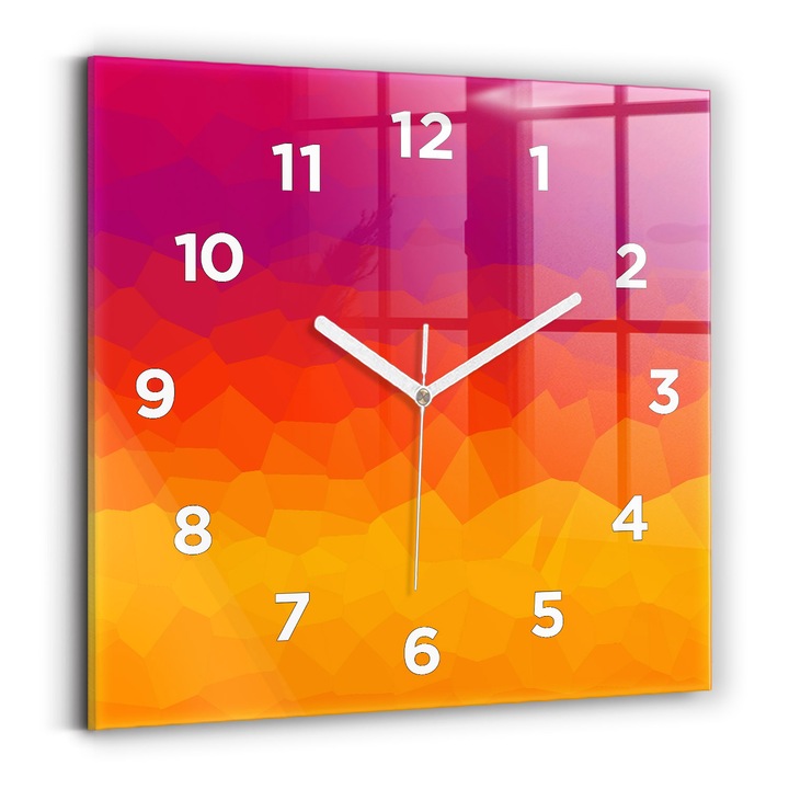 Falióra, Wallfluent, üveg, fehér mutatók, számok, színes absztrakció, kék, négyzetek 30x30 cm, 010010500010100272775