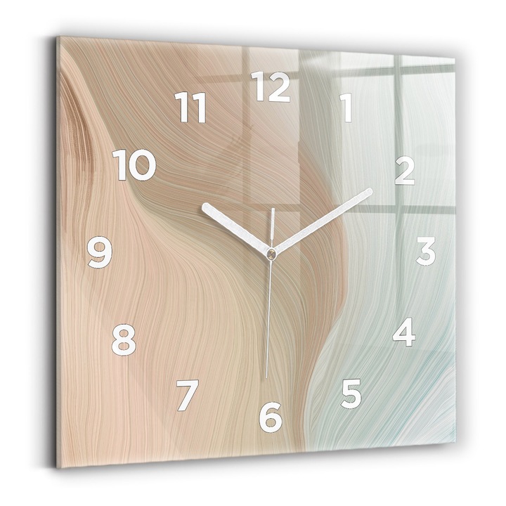 Falióra, Wallfluent, üveg, Fehér mutatók, számok, Hullámabsztrakció, Többszínű, Négyzetek 30x30 cm, 010010500010100272910