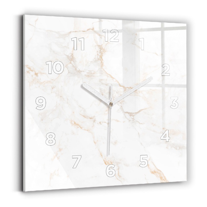 Falióra, Wallfluent, üveg, Fehér mutatók, számok, Elegáns márvány, Fehér, Négyzetek 30x30 cm, 010010500010100273077