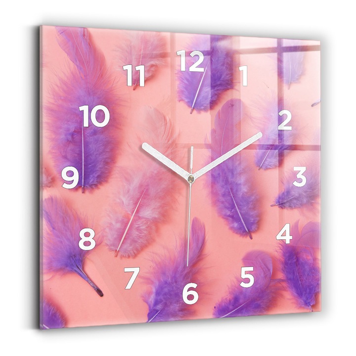 Falióra, Wallfluent, üveg, Fehér mutatók, számok, Színes tollak, Rózsaszín, Négyzetek 30x30 cm, 010010500010100273114