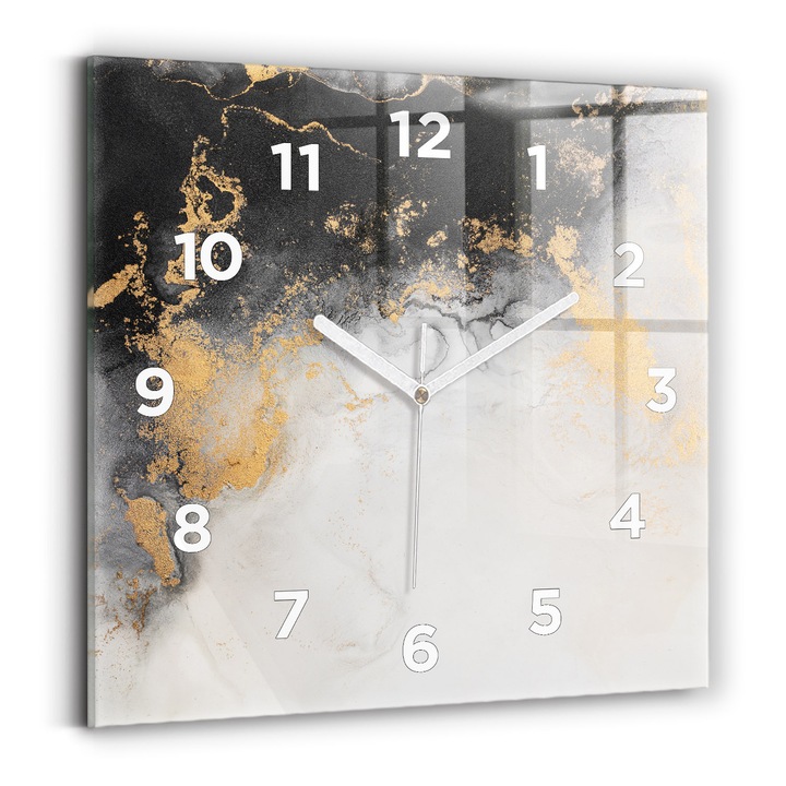 Falióra, Wallfluent, üveg, Fehér mutatók, számok, Művészi márvány, Többszínű, Négyzetek 30x30 cm, 010010500010100273247