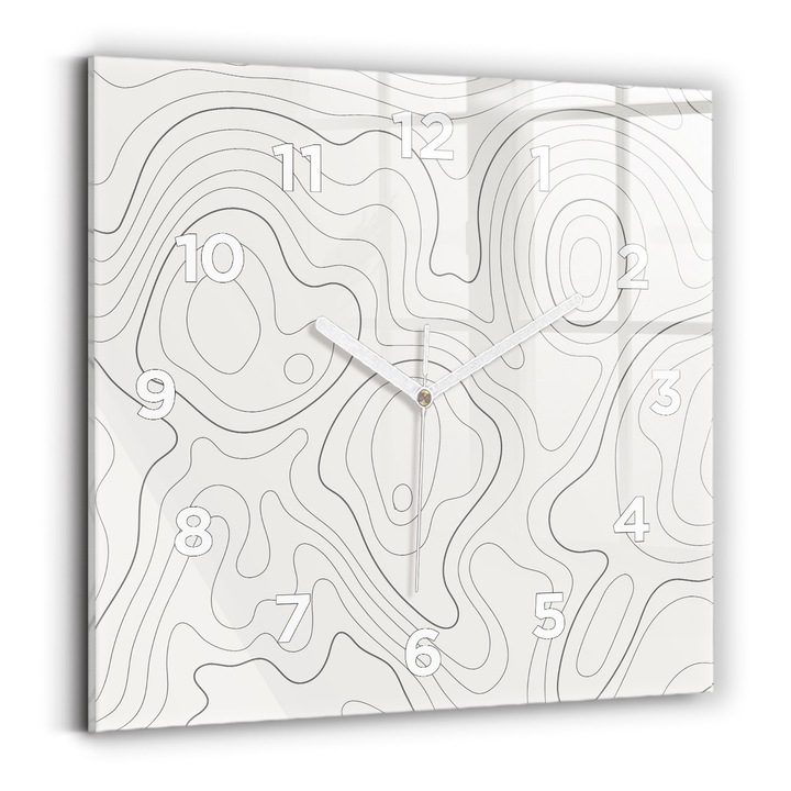 Falióra, Wallfluent, üveg, Fehér mutatók, számok, Foltos absztrakció, Többszínű, Négyzetek 30x30 cm, 010010500010100272735