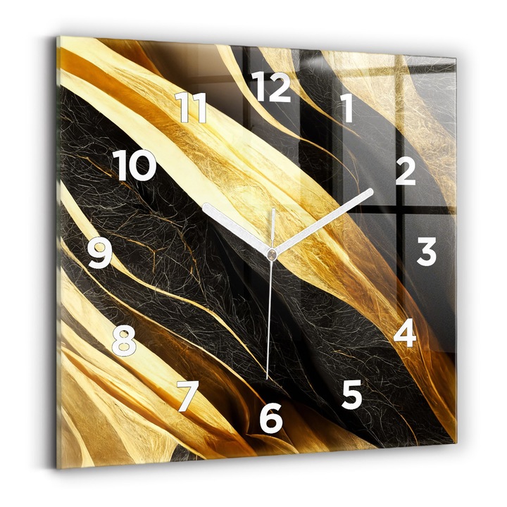 Falióra, Wallfluent, üveg, Fehér mutatók, számok, Elegáns absztrakció, Arany, Négyzetek 30x30 cm, 010010500010100273187