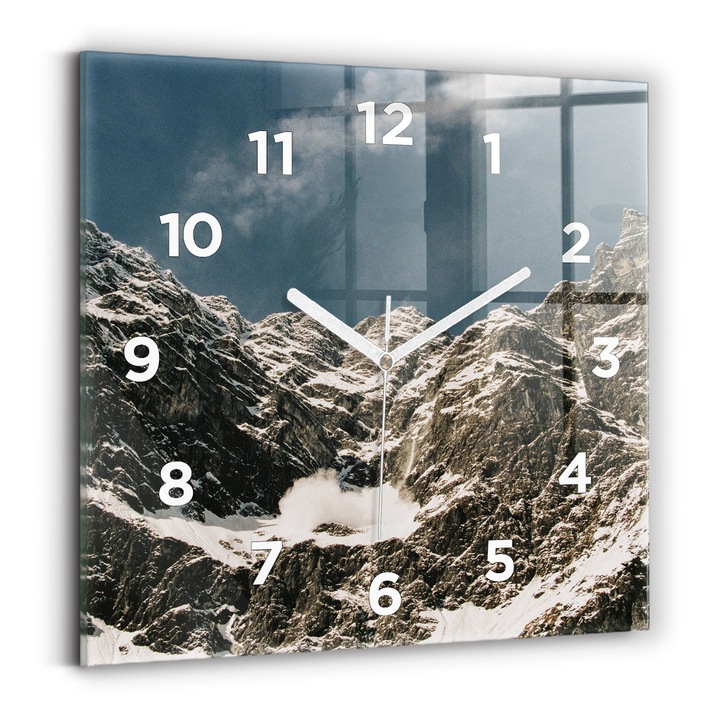Falióra, Wallfluent, üveg, Fehér mutatók, számok, Watzmann-hegység, Szürke, Négyzetek 30x30 cm, 010010500010100272905