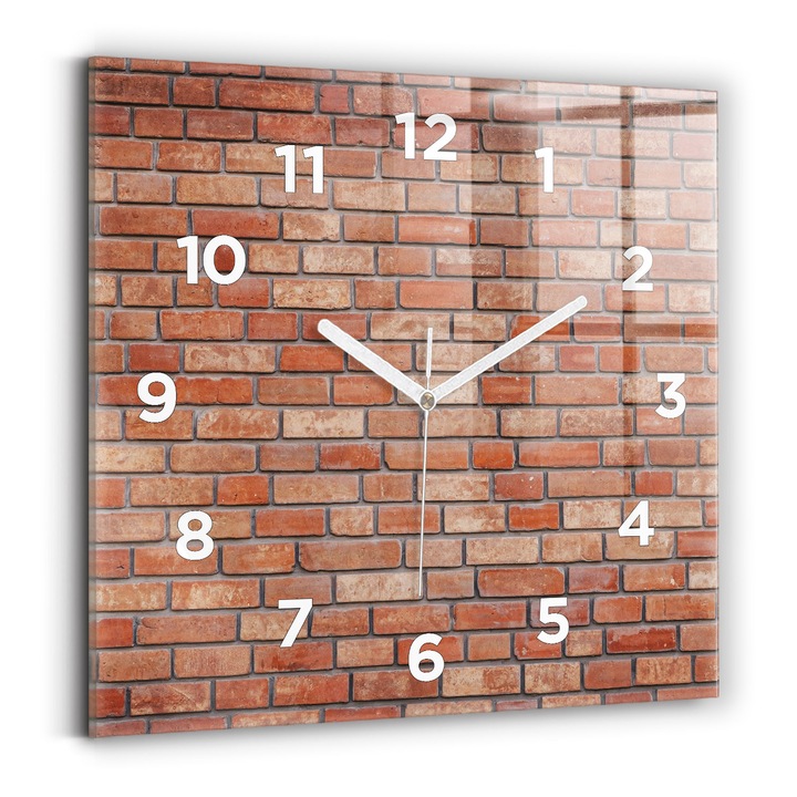 Falióra, Wallfluent, üveg, Fehér mutatók, számok, Téglafal, Piros, Négyzetek 30x30 cm, 010010500010100272765