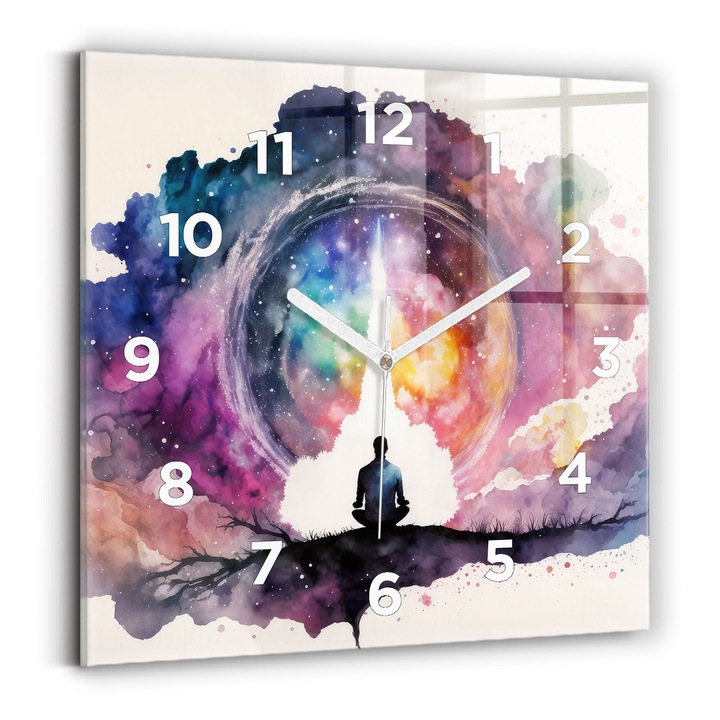 Falióra, Wallfluent, üveg, Fehér kezek, számok, Meditációs életmód, Rózsaszín, Négyzetek 30x30 cm, 010010500010100273308