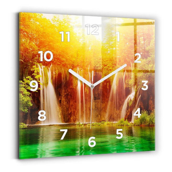Falióra, Wallfluent, üveg, Fehér mutatók, számok, Vízesés nézet, Narancs, Négyzetek 30x30 cm, 010010500010100272872