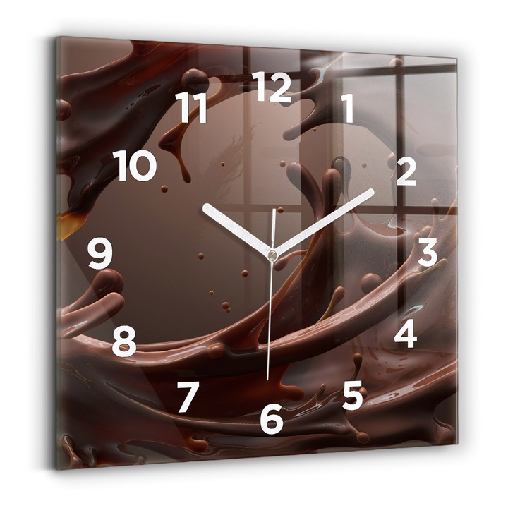 Falióra, Wallfluent, üveg, Fehér mutatók, számok, Kakaóhullámok, Barna, Négyzetek 30x30 cm, 010010500010100273202