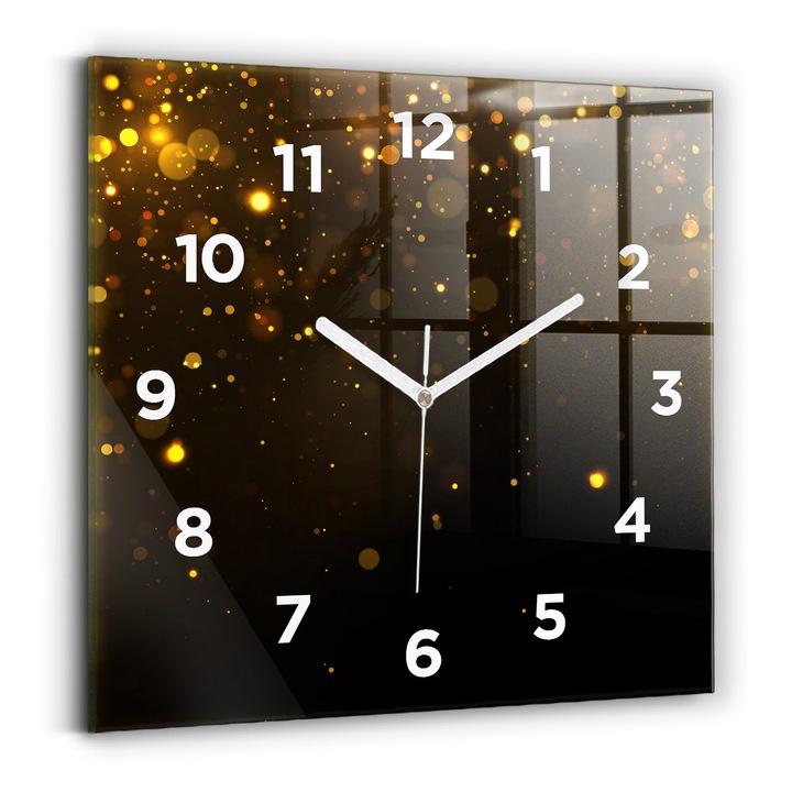 Falióra, Wallfluent, üveg, Fehér mutatók, számok, Arany pollen, Arany, Négyzetek 30x30 cm, 010010500010100273326