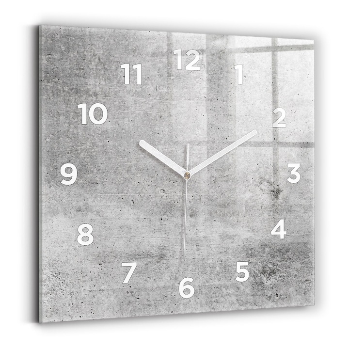 Falióra, Wallfluent, üveg, Fehér mutatók, számok, Nyers fal, Szürke, Négyzetek 30x30 cm, 010010500010100273503