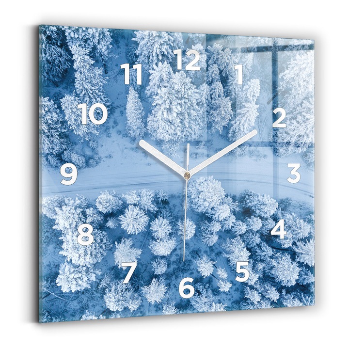 Falióra, Wallfluent, üveg, Fehér mutatók, számok, Drónok erdeje, Fehér, Négyzetek 30x30 cm, 010010500010100273666