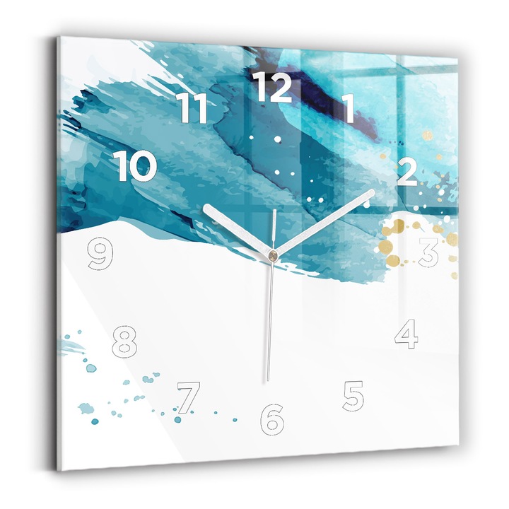 Falióra, Wallfluent, üveg, Fehér mutatók, számok, Ecsetfüzérek, Türkiz, Négyzetek 30x30 cm, 010010500010100273081