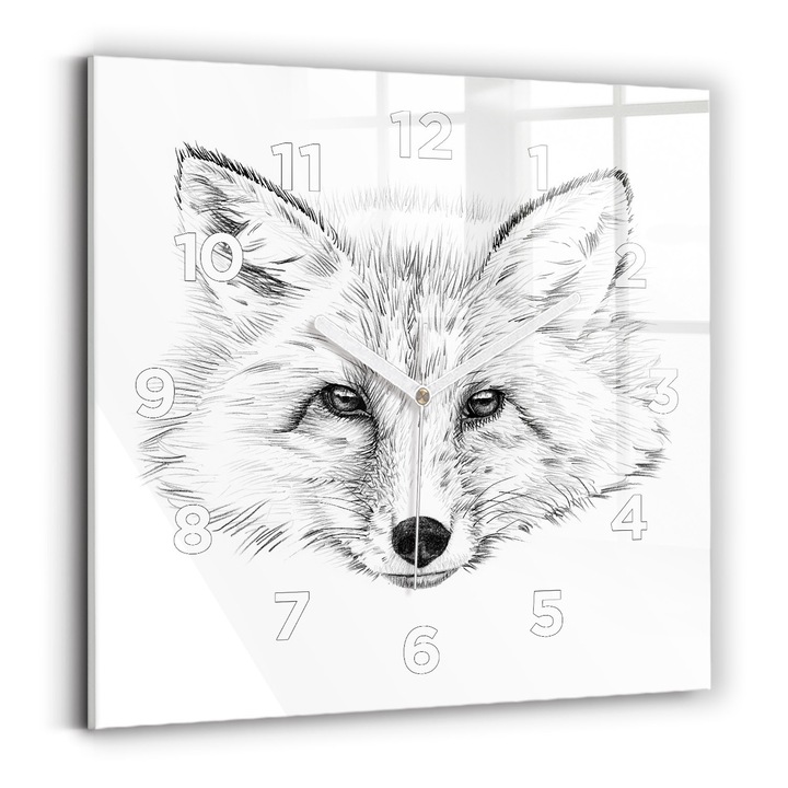Falióra, Wallfluent, üveg, Fehér mutatók, számok, Fox grafika, Szürke, Négyzetek 30x30 cm, 010010500010100273370