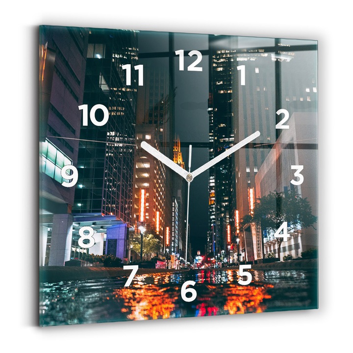 Falióra, Wallfluent, üveg, Fehér mutatók, számok, Houston Hilton Hotel, Fekete, Négyzetek 30x30 cm, 010010500010100273727