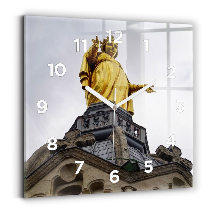Falióra, Wallfluent, üveg, Fehér kezek, számok, Isten Anyja szobra Lyonban, Arany, Négyzetek 30x30 cm, 010010500010100273653