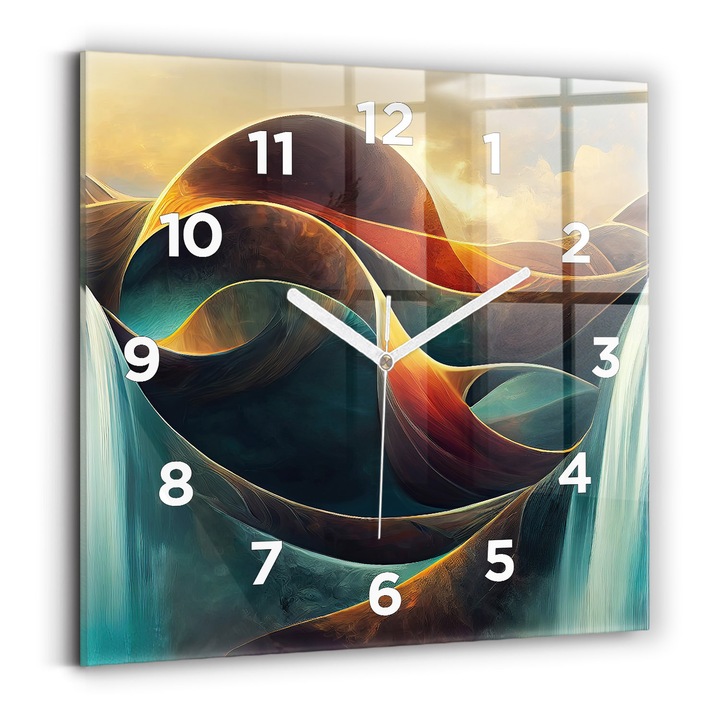 Falióra, Wallfluent, üveg, Fehér mutatók, számok, Folyó vízesés, Többszínű, Négyzetek 30x30 cm, 010010500010100273280