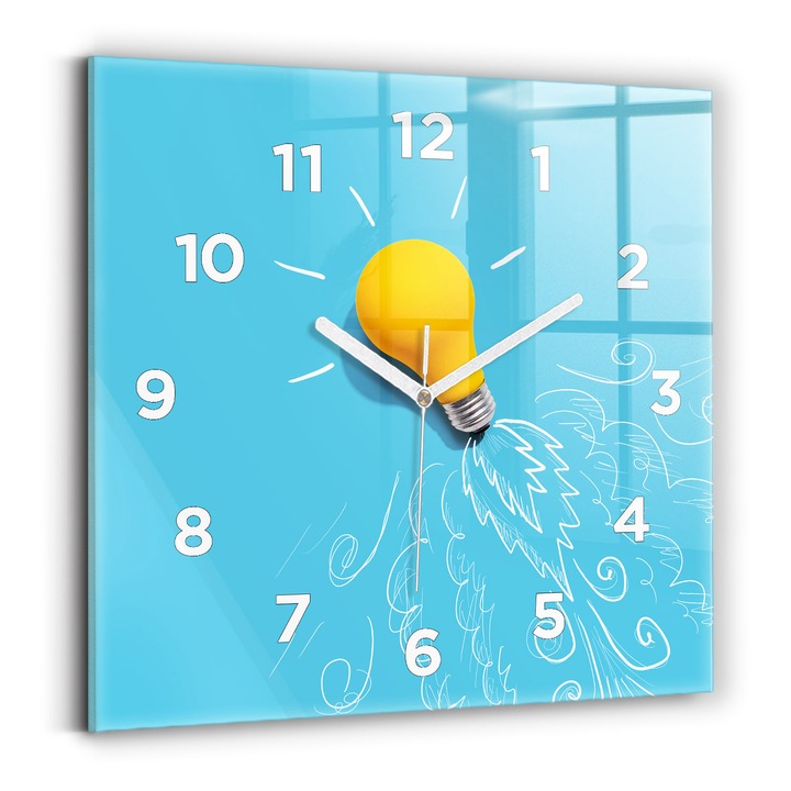 Falióra, Wallfluent, üveg, Fehér mutatók, számok, Rajz izzókkal, Kék, Négyzetek 30x30 cm, 010010500010100273380