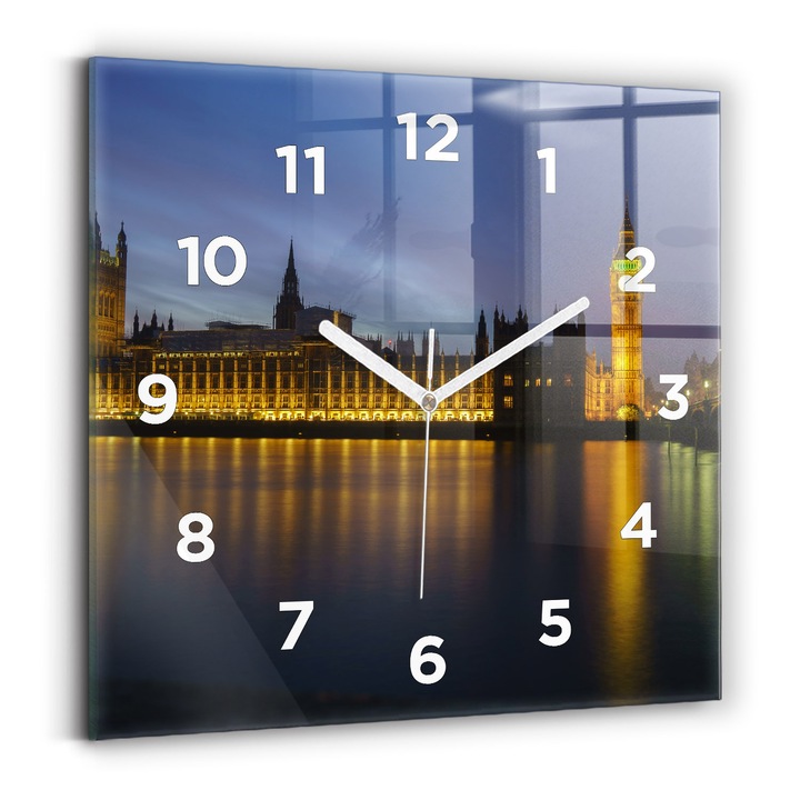 Falióra, Wallfluent, üveg, Fehér mutatók, számok, Winchester Palace London, Sárga, Négyzetek 30x30 cm, 010010500010100273671