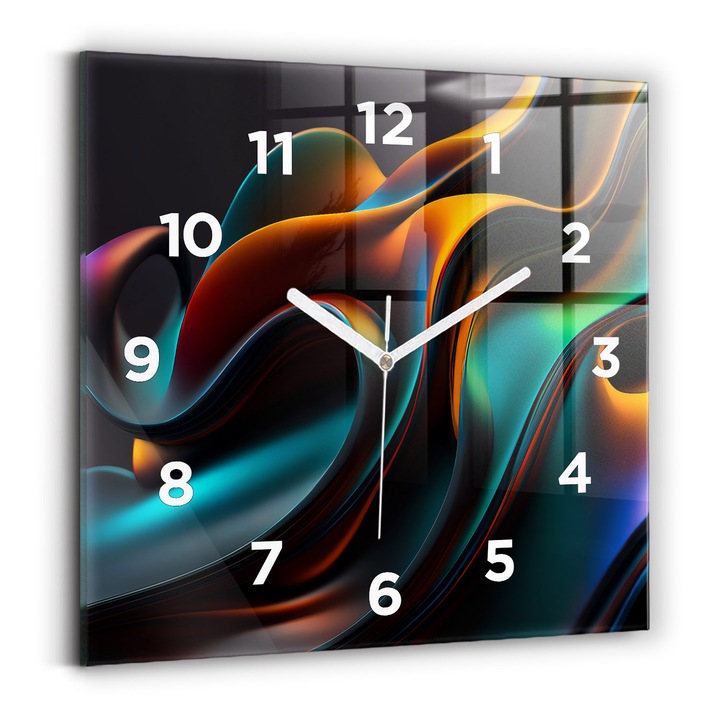 Falióra, Wallfluent, üveg, Fehér mutatók, számok, Futurisztikus hullám, Narancs, Négyzetek 30x30 cm, 010010500010100273273
