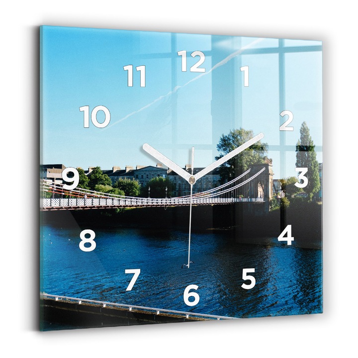 Falióra, Wallfluent, üveg, fehér mutatók, számok, Southportland Scotland, kék, négyzetek 30x30 cm, 010010500010100273656