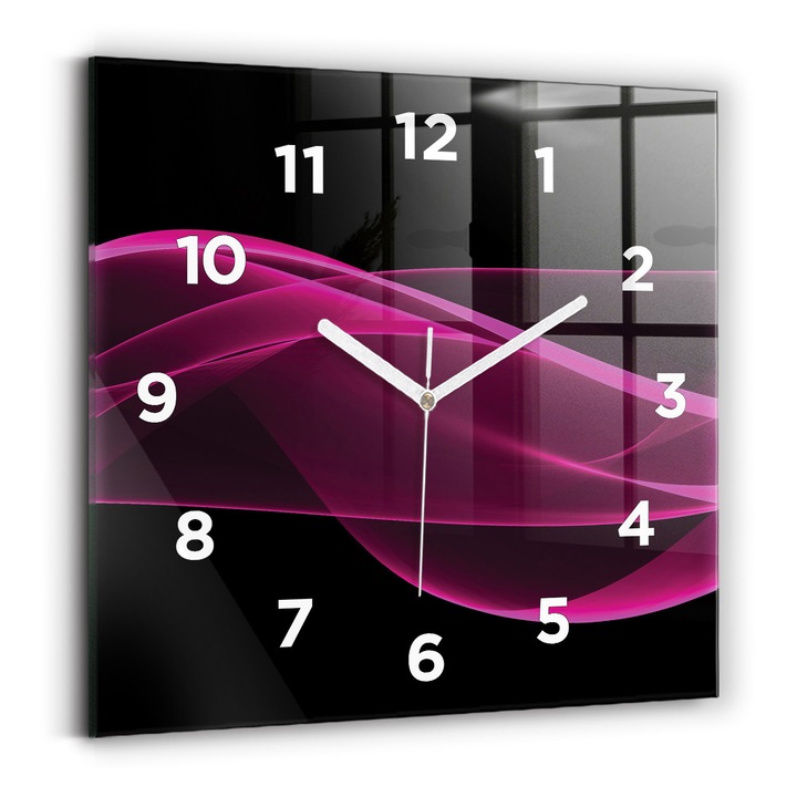 Falióra, Wallfluent, üveg, Fehér mutatók, számok, Rózsaszín absztrakció, Rózsaszín, Négyzetek 30x30 cm, 010010500010100272999
