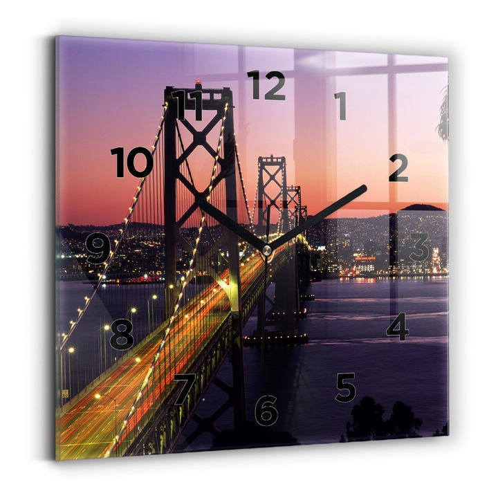 Falióra, Wallfluent, üveg, Fekete mutatók, számok, Rózsaszín, Négyzetek 30x30 cm, 010010500010200269264