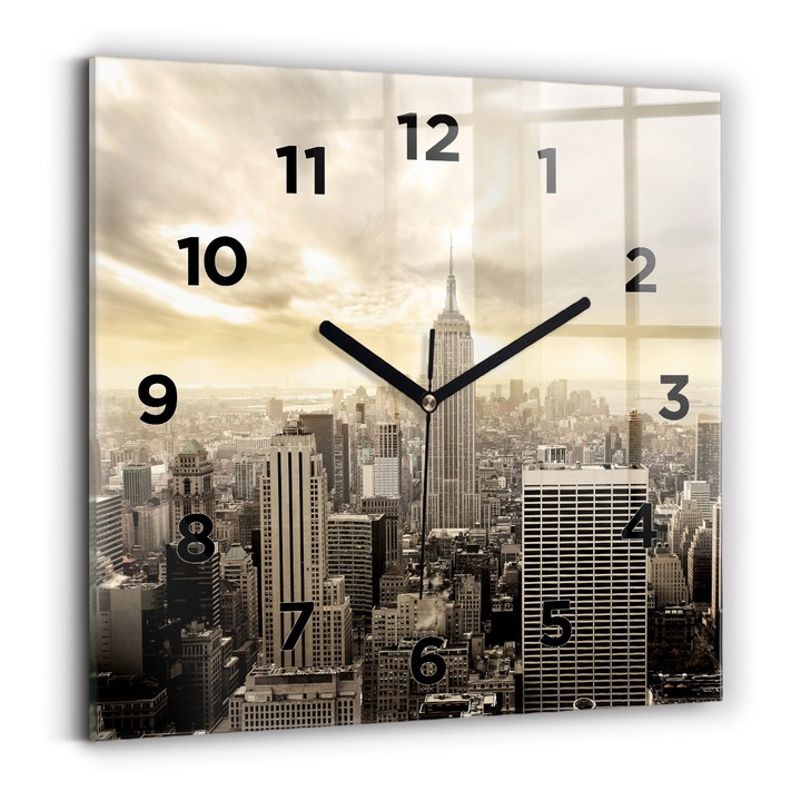 Falióra, Wallfluent, üveg, Fekete mutatók, számok, Barna, Négyzetek 30x30 cm, 010010500010200268923