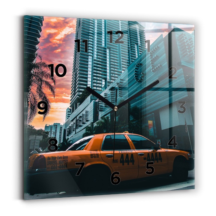 Falióra, Wallfluent, üveg, Fekete mutatók, számok, Sárga, Négyzetek 30x30 cm, 010010500010200268849