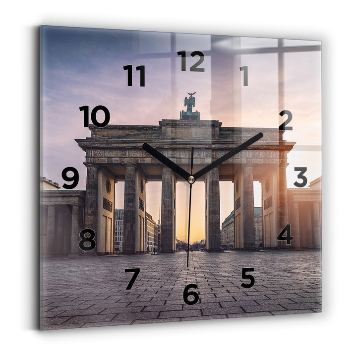 Falióra, Wallfluent, üveg, Fekete mutatók, számok, Szürke, Négyzetek 30x30 cm, 010010500010200270013