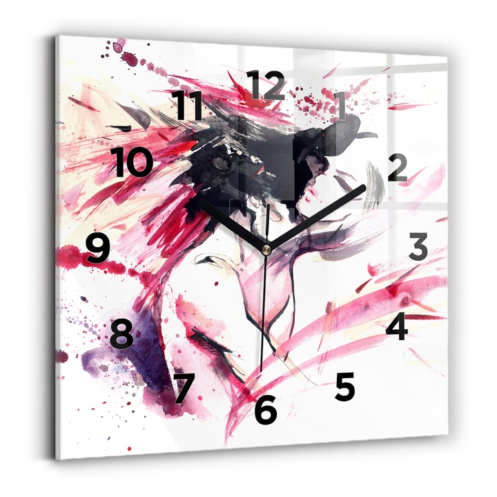 Falióra, Wallfluent, üveg, Fekete mutatók, számok, Rózsaszín, Négyzetek 30x30 cm, 010010500010200270003