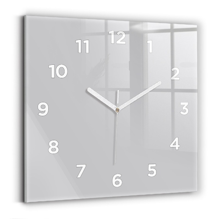 Falióra, Wallfluent, üveg, Fehér mutatók, számok, Világosszürke, Négyzetek 30x30 cm, 010010500010100273624