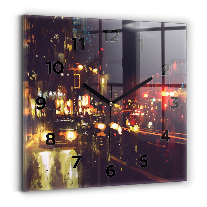 Falióra, Wallfluent, üveg, Fekete mutatók, számok, Fekete, Négyzetek 30x30 cm, 010010500010200268576