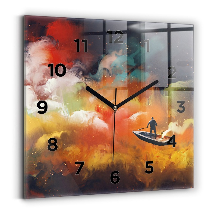Falióra, Wallfluent, üveg, Fekete mutatók, számok, Narancs, Négyzetek 30x30 cm, 010010500010200268652