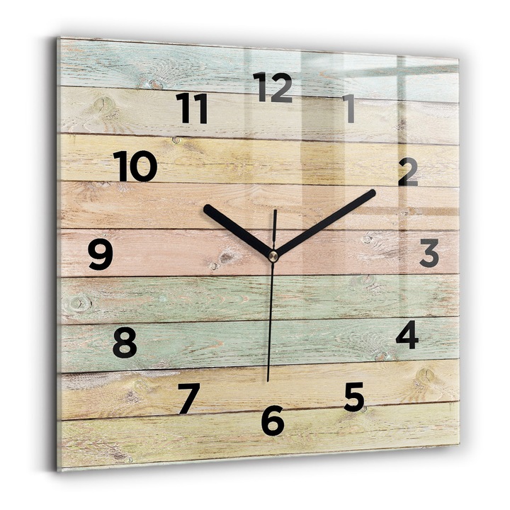 Falióra, Wallfluent, üveg, Fekete mutatók, számok, Többszínű, Négyzetek 30x30 cm, 010010500010200268832